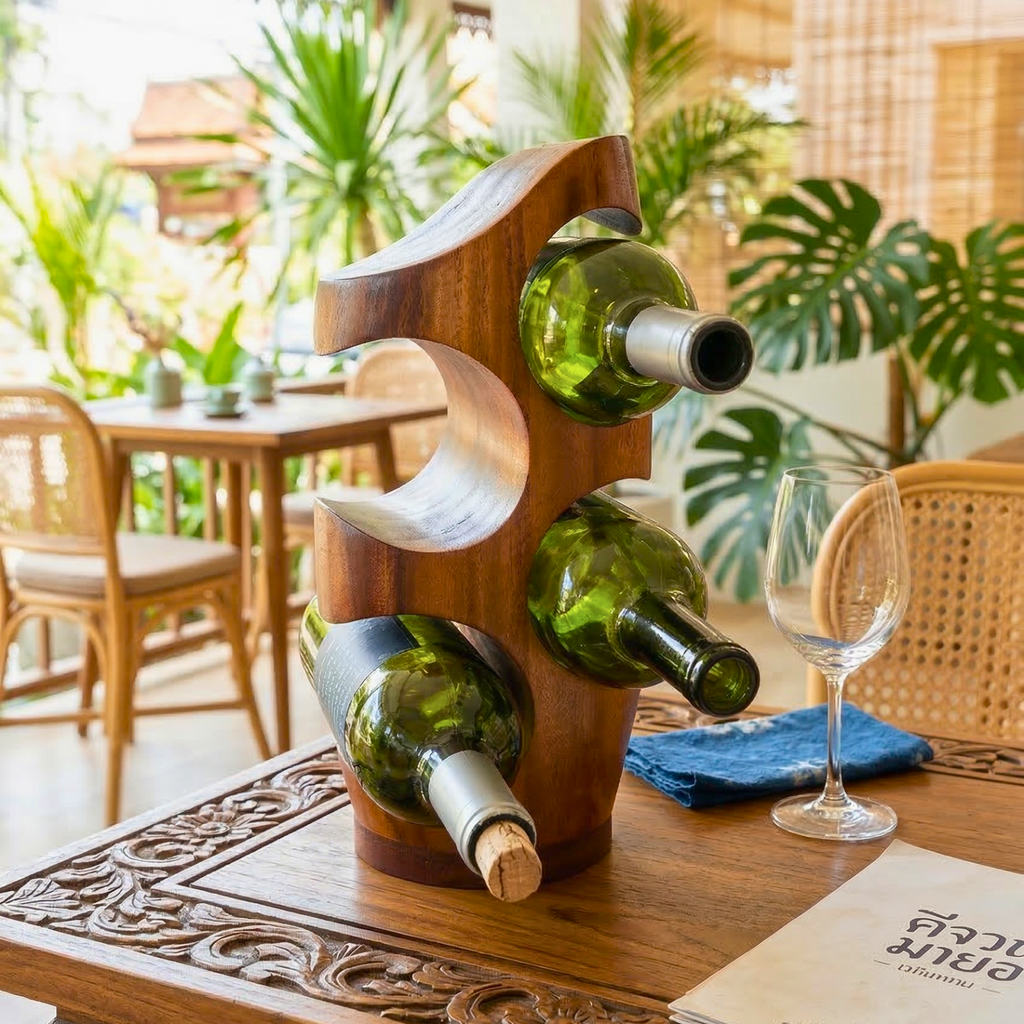 Wine Rack Acacia Wood Natural 4 Bottle Stand - Siam Wood Artisans