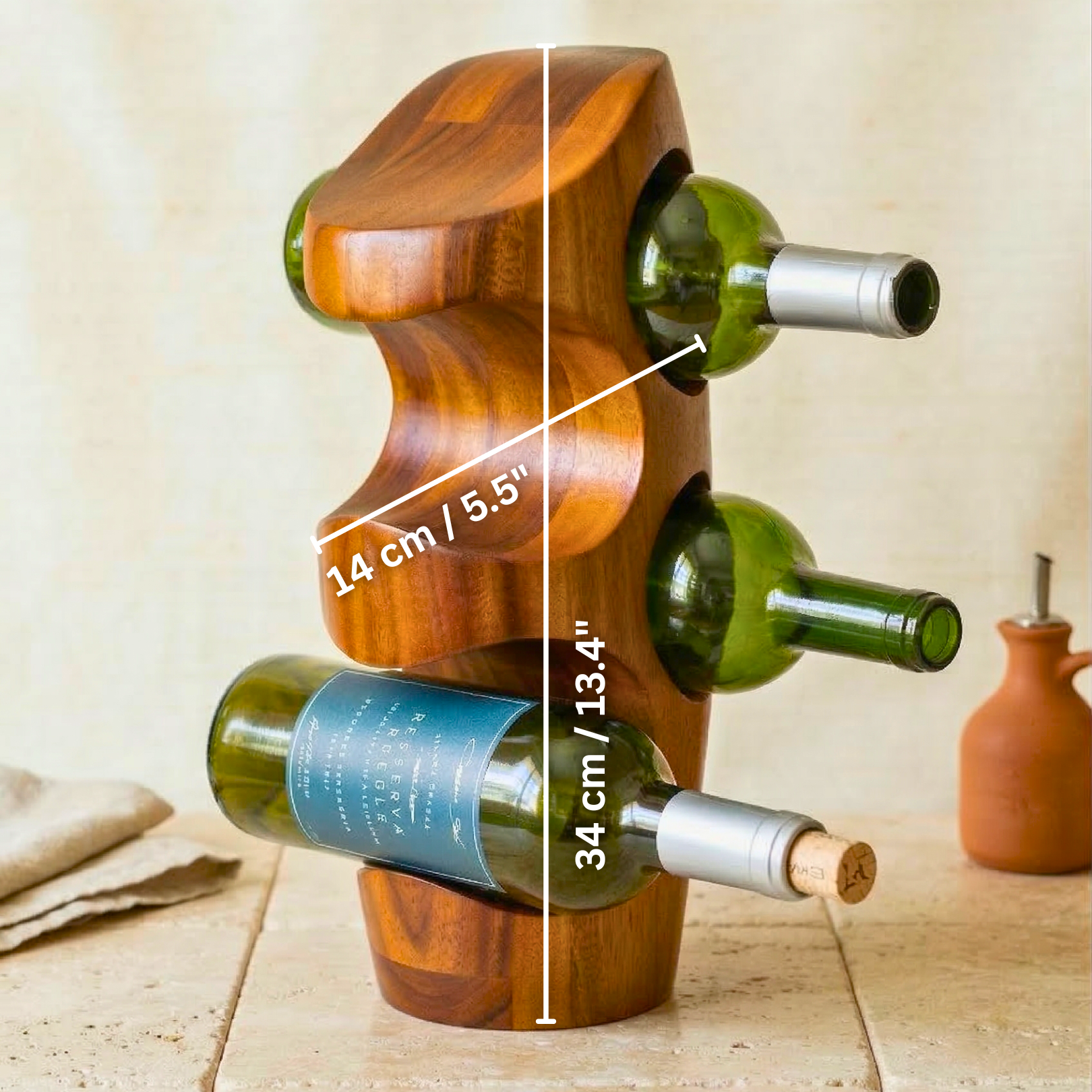 Wine Rack Acacia Wood Natural 4 Bottle Stand - Siam Wood Artisans