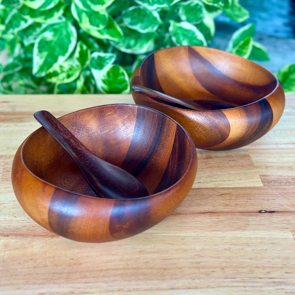 Hand Carved Wood Bowl Set- Rustic Soup & Cereal Bowls