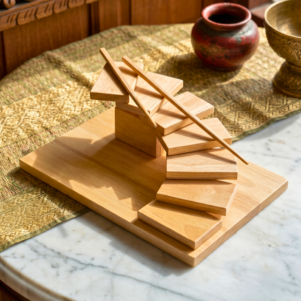 Teak Wood Sushi Tray, 12 Inch Staircase Platter, Unique Birthday Gift for Foodie