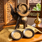 Teak Wood Elephant Coaster Set, 10 Inch Carved Animal Holder, Housewarming Gift for Host - Siam Wood Artisans