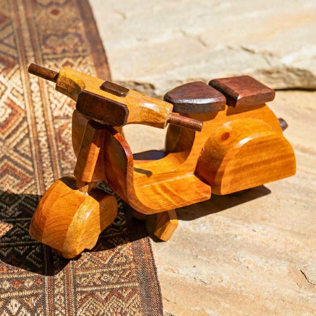 Hand Carved Wood Model Scooter Motorbike: Vintage Retro Desk Decor