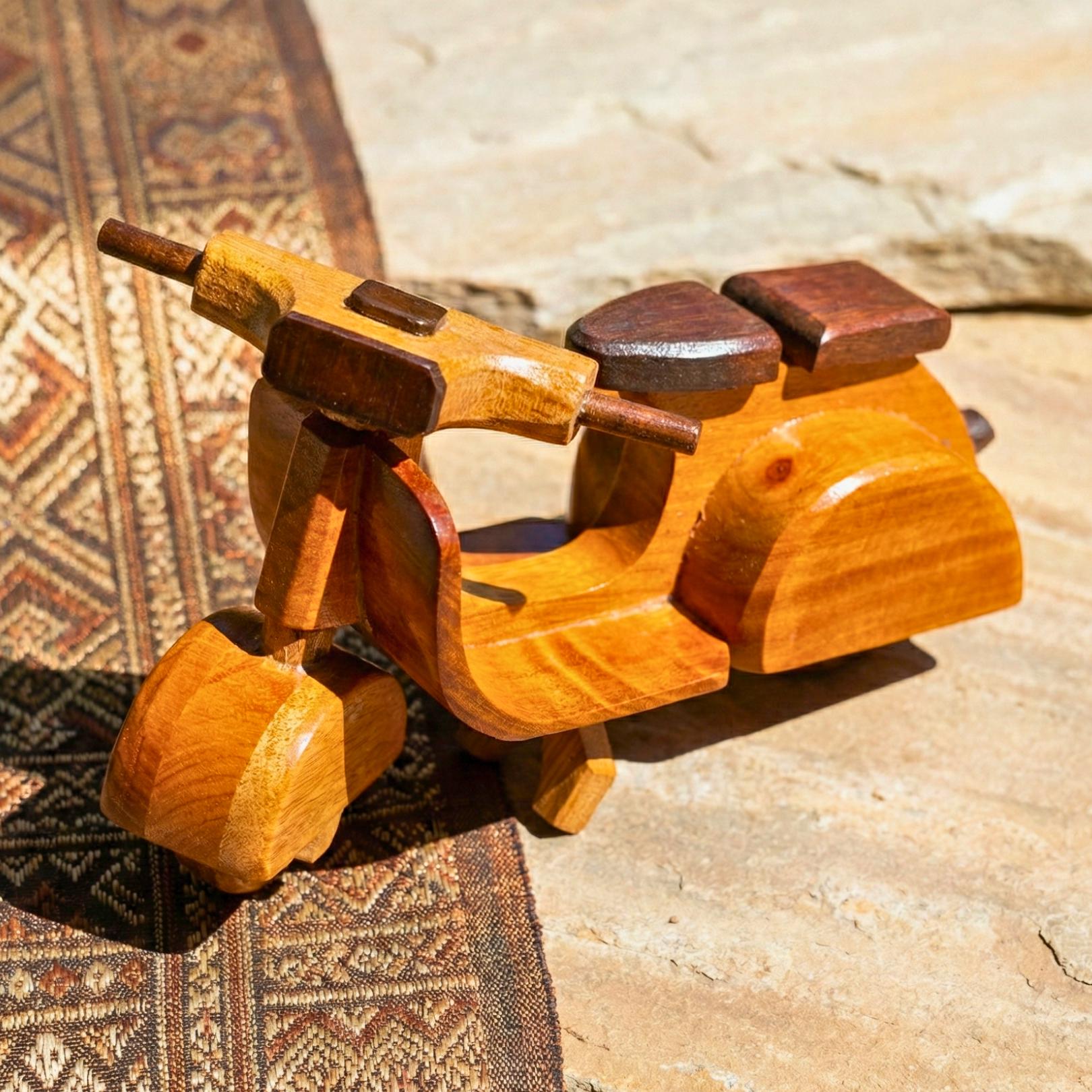 Hand Carved Wood Model Scooter Motorbike: Vintage Retro Desk Decor