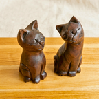 Cat Statue Pair Teak Wood Rustic 5 Inch Stacking Sculpture Set - Siam Wood Artisans