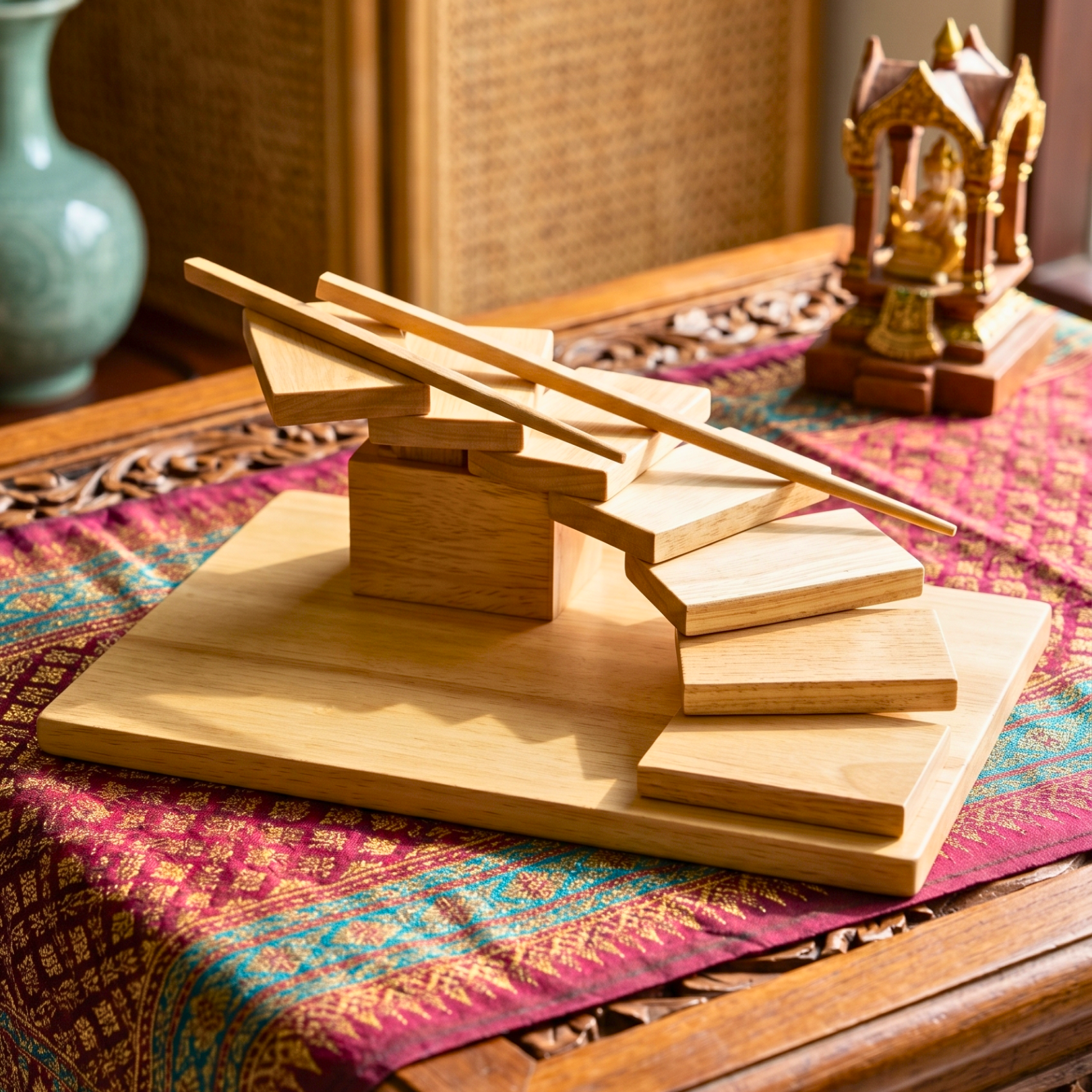 Teak Wood Sushi Tray, 12 Inch Staircase Platter, Unique Birthday Gift for Foodie