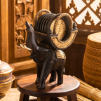 Teak Wood Elephant Coaster Set, 10 Inch Carved Animal Holder, Housewarming Gift for Host - Siam Wood Artisans