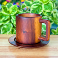 Hand Carved Wood Coffee Mug and Saucer Set: Rustic Teak Wood Teaware
