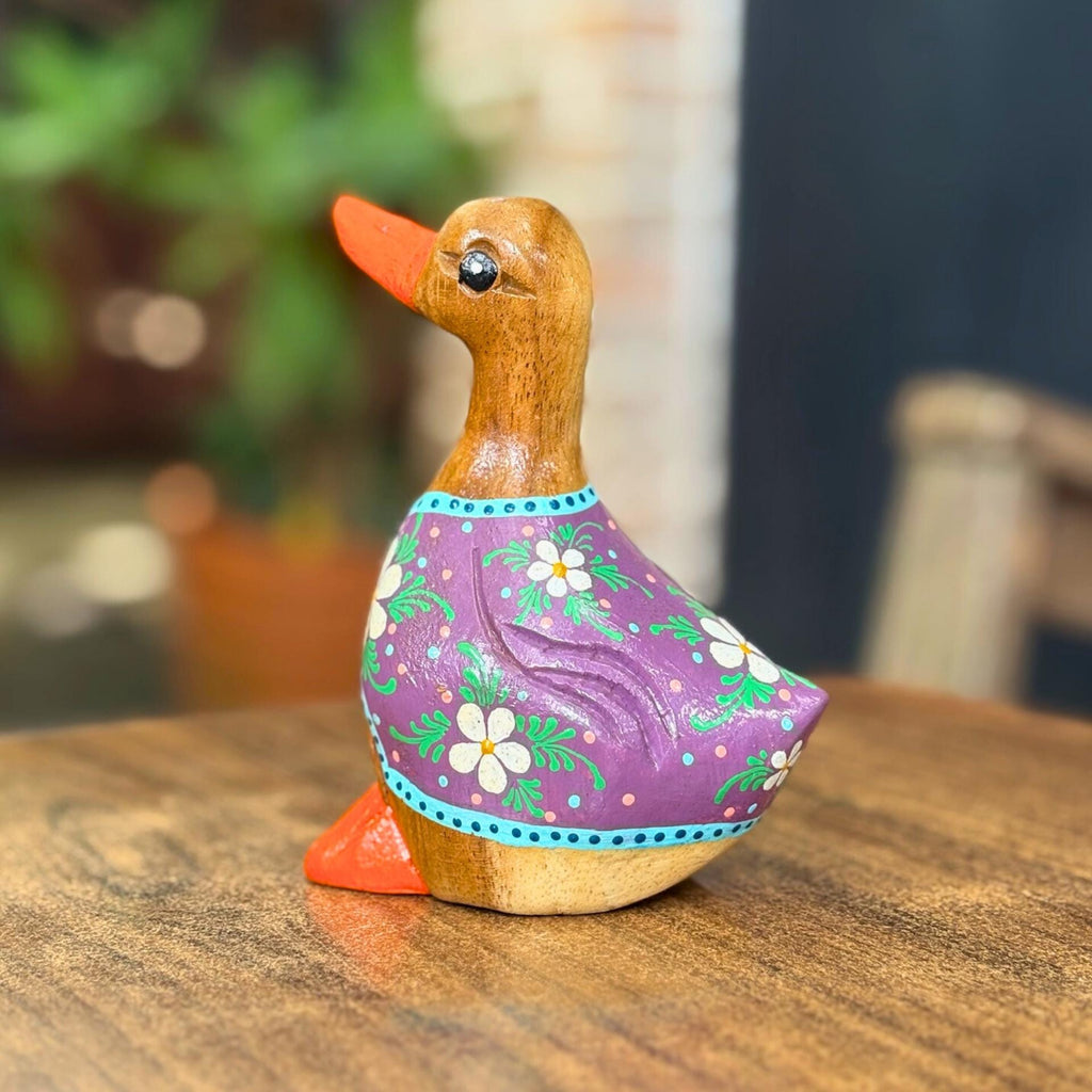 Hand Painted Wooden Duck Figurine: Thai Folk Art, Boho Home Decor