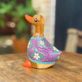 Hand Painted Wooden Duck Figurine: Thai Folk Art, Boho Home Decor