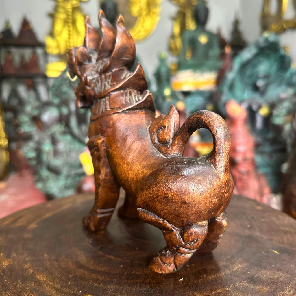 Handcarved Wooden Singha: Thai Mythical Lion Guardian Sculpture