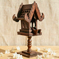 Hand Carved Teak Wood Spirit House Shrine on Pedestal: Thai Altar Decor