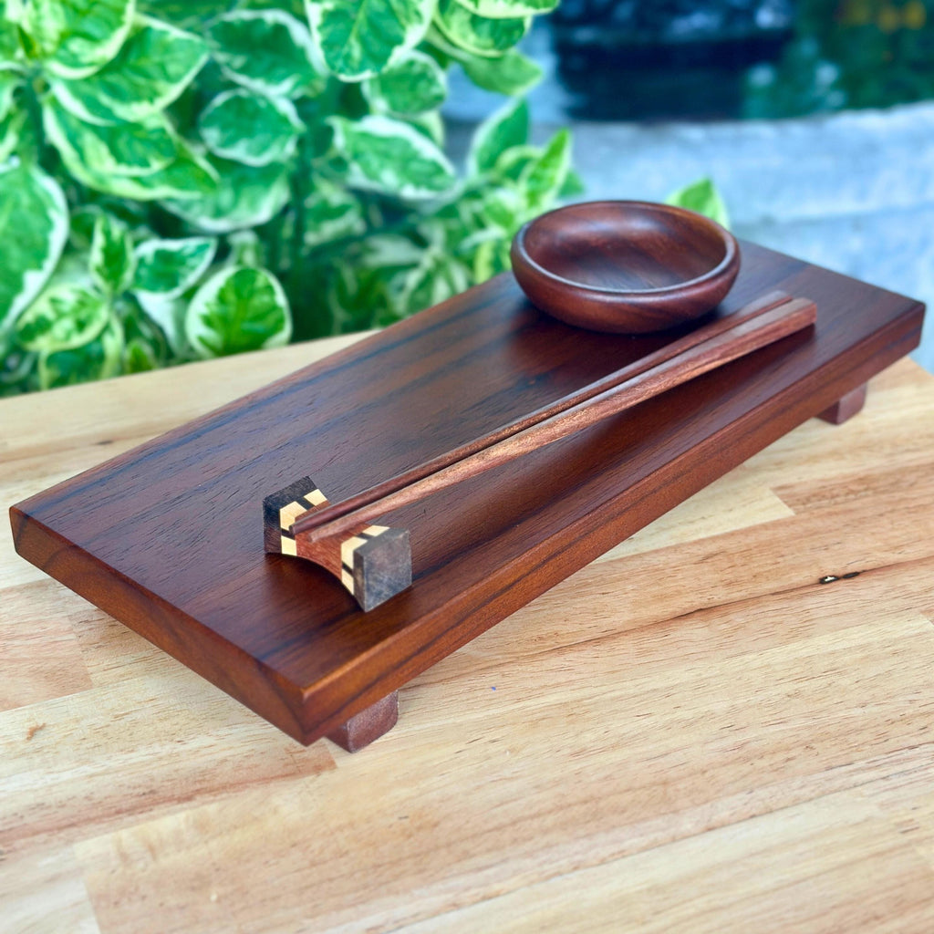 Hand Carved Wood Sushi Platter Set: Minimalist Japanese Tableware