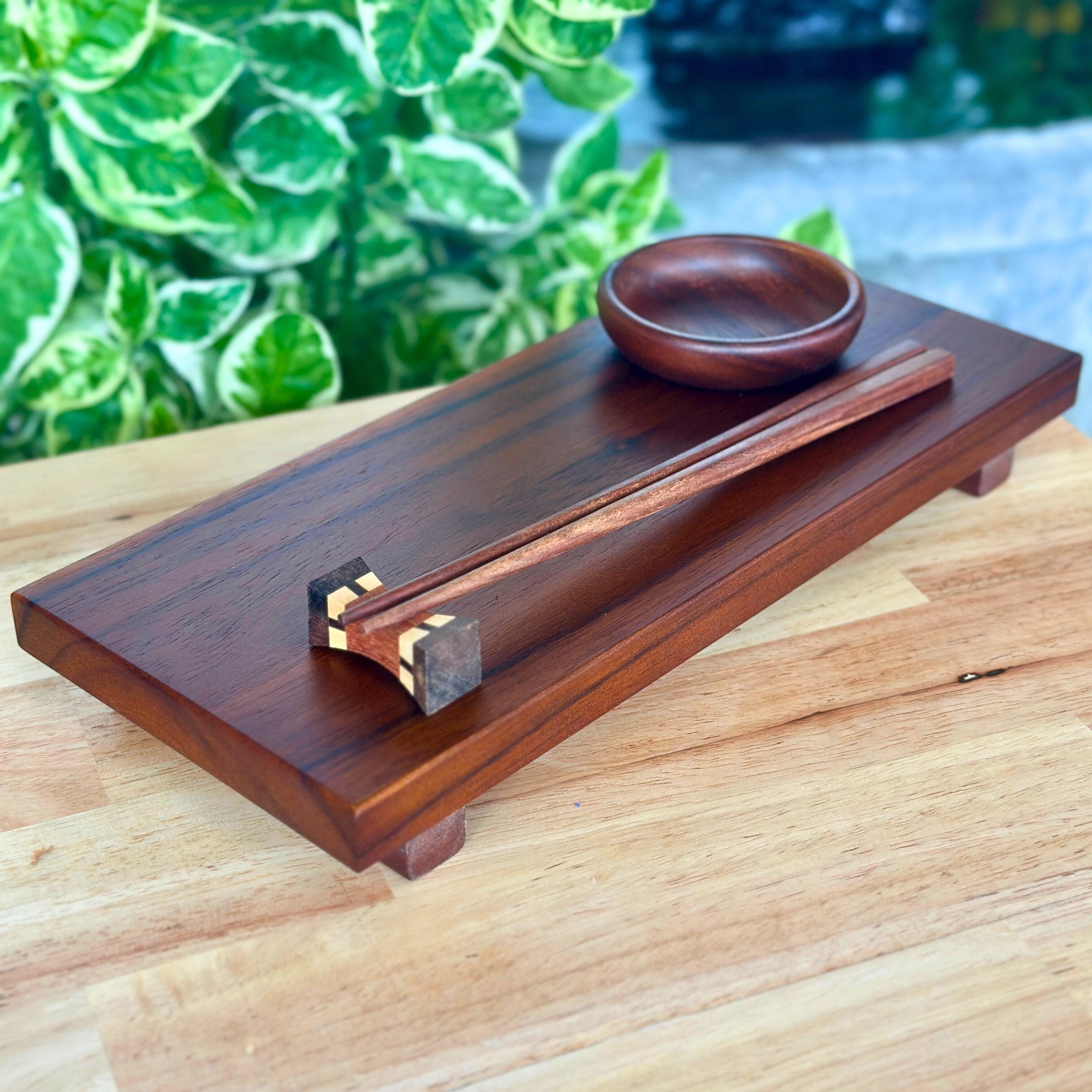 Hand Carved Wood Sushi Platter Set: Minimalist Japanese Tableware