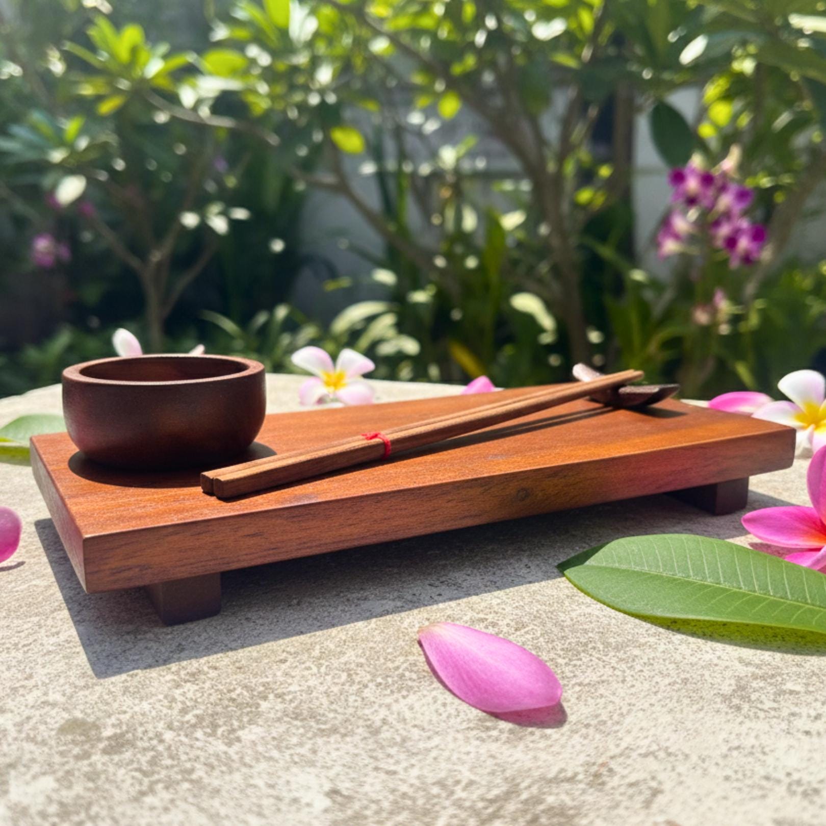 Hand Carved Wood Sushi Serving Platter: Warm Tone Asian Fusion Tableware