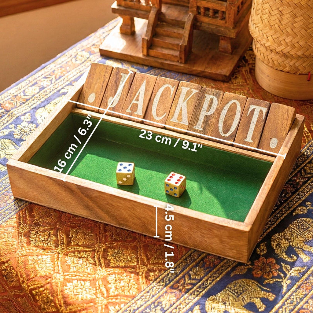 Hand Carved Acacia Wood Jackpot Game: Shut the Box Traditional Board Game & Toy
