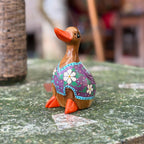 Hand Painted Wooden Duck Figurine: Thai Folk Art, Boho Home Decor - Siam Wood Artisans