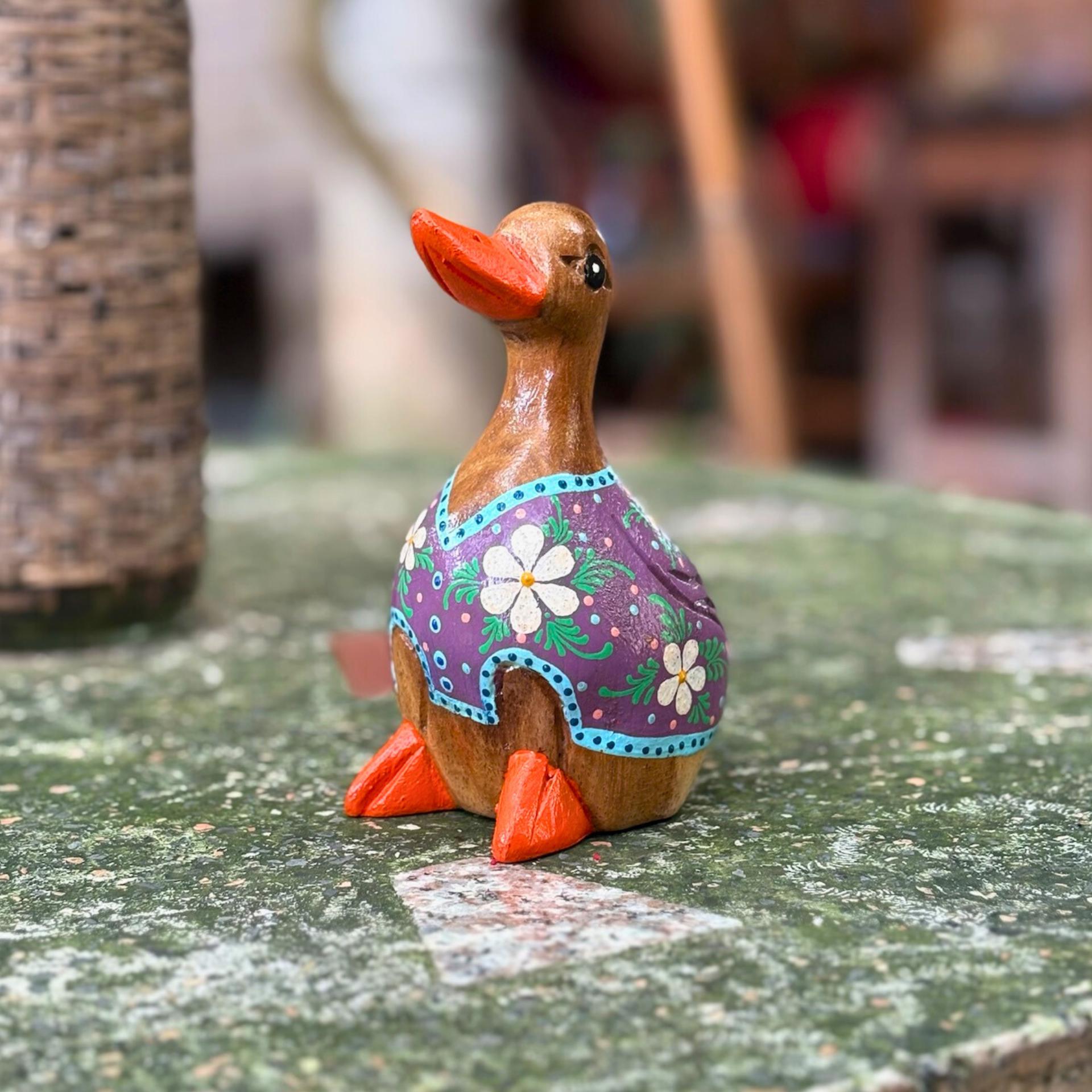 Hand Painted Wooden Duck Figurine: Thai Folk Art, Boho Home Decor