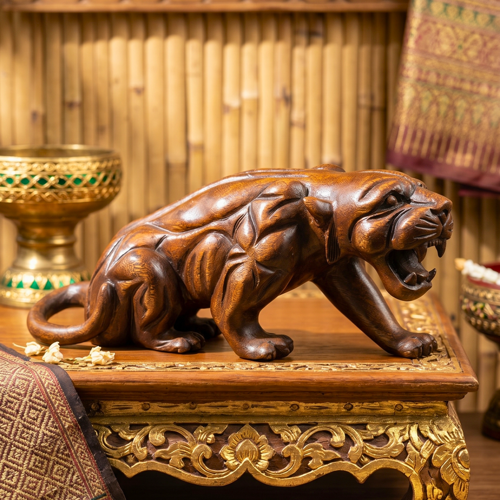Acacia Wood Panther, 18 Inch Large Wildcat Sculpture, Housewarming Gift for Bold Minimalist