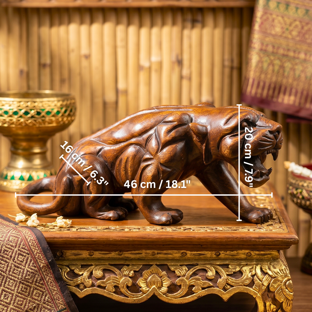Acacia Wood Panther, 18 Inch Large Wildcat Sculpture, Housewarming Gift for Bold Minimalist