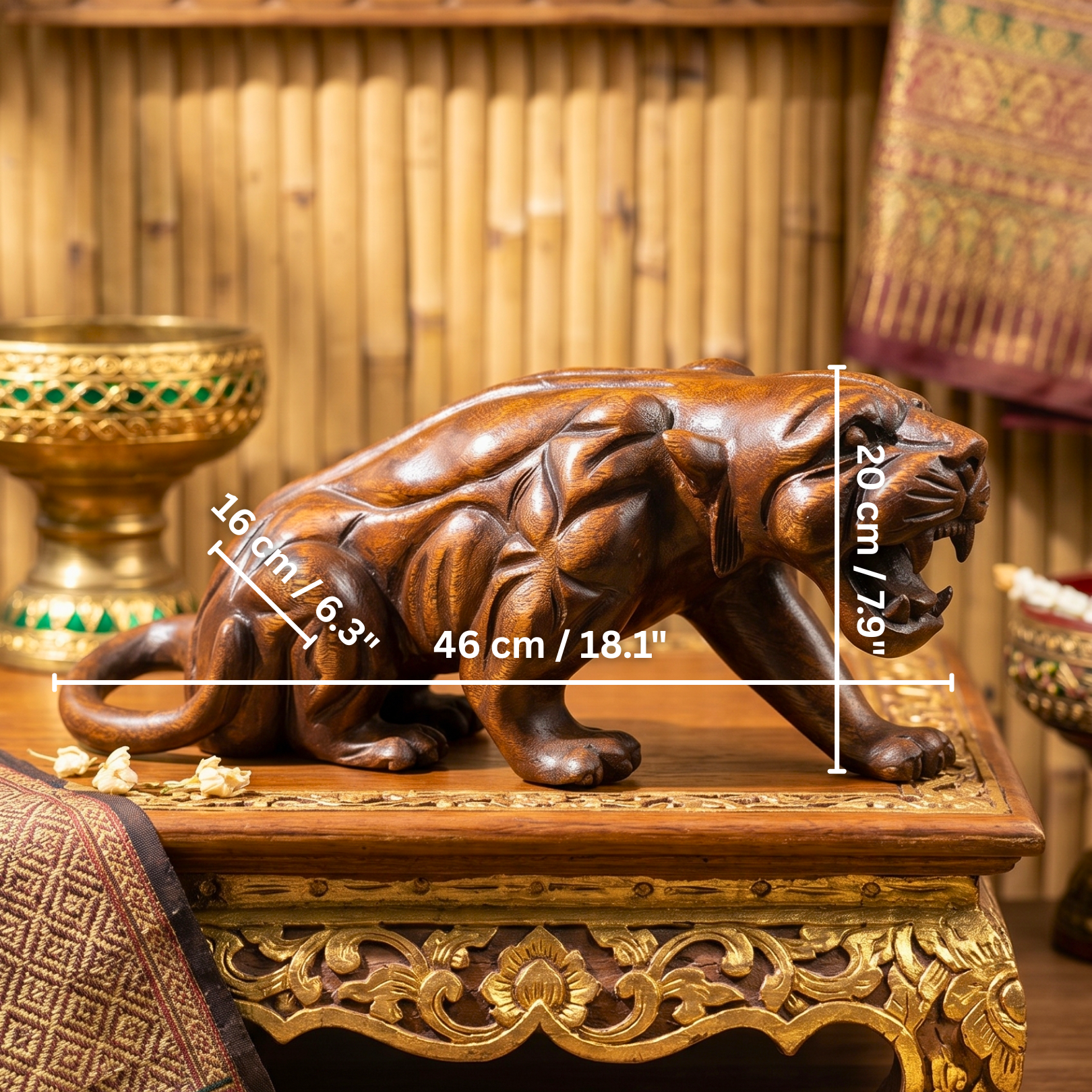 Acacia Wood Panther, 18 Inch Large Wildcat Sculpture, Housewarming Gift for Bold Minimalist