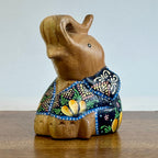 Hand Painted Thai Elephant Figurine: Batik Style Wood Sculpture - Siam Wood Artisans