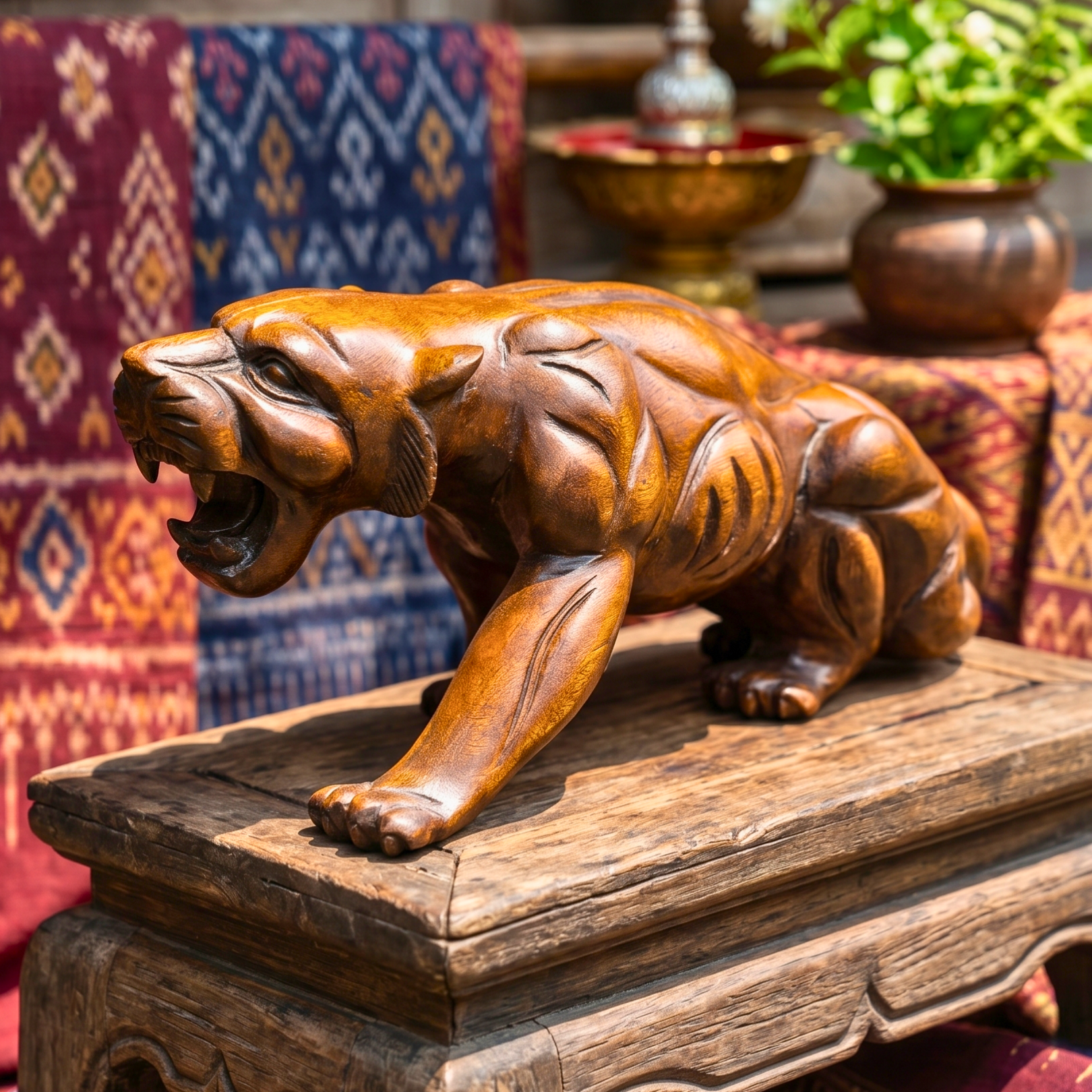 Acacia Wood Panther, 18 Inch Large Wildcat Sculpture, Housewarming Gift for Bold Minimalist