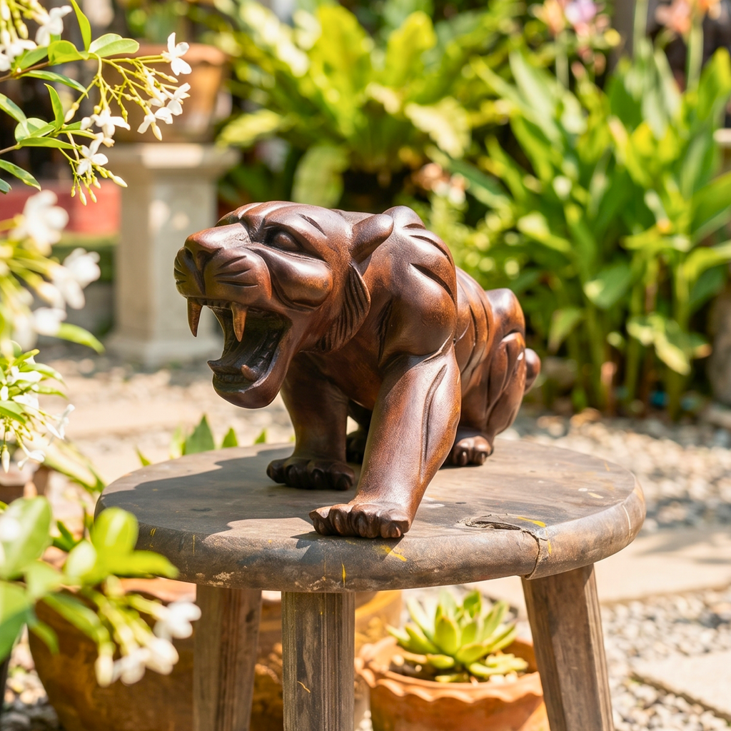 Acacia Wood Panther, 18 Inch Large Wildcat Sculpture, Housewarming Gift for Bold Minimalist