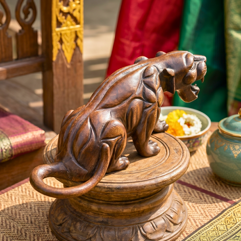 Acacia Wood Panther, 18 Inch Large Wildcat Sculpture, Housewarming Gift for Bold Minimalist