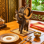 Teak Wood Elephant Coaster Set, 10 Inch Carved Animal Holder, Housewarming Gift for Host - Siam Wood Artisans