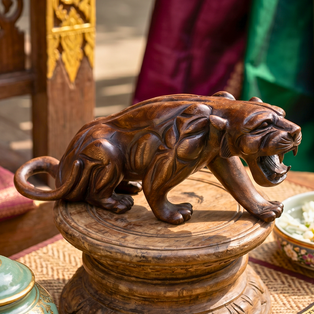 Acacia Wood Panther, 18 Inch Large Wildcat Sculpture, Housewarming Gift for Bold Minimalist
