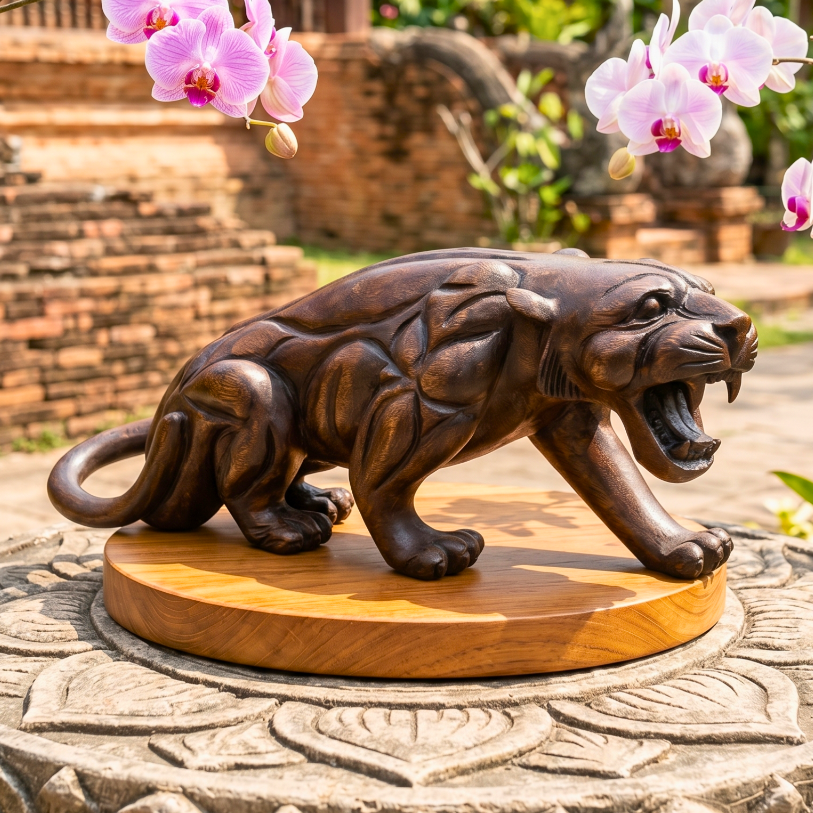 Acacia Wood Panther, 18 Inch Large Wildcat Sculpture, Housewarming Gift for Bold Minimalist