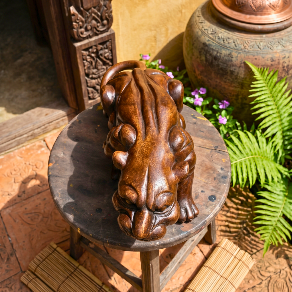 Acacia Wood Panther, 18 Inch Large Wildcat Sculpture, Housewarming Gift for Bold Minimalist