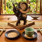 Teak Wood Elephant Coaster Set, 10 Inch Carved Animal Holder, Housewarming Gift for Host - Siam Wood Artisans