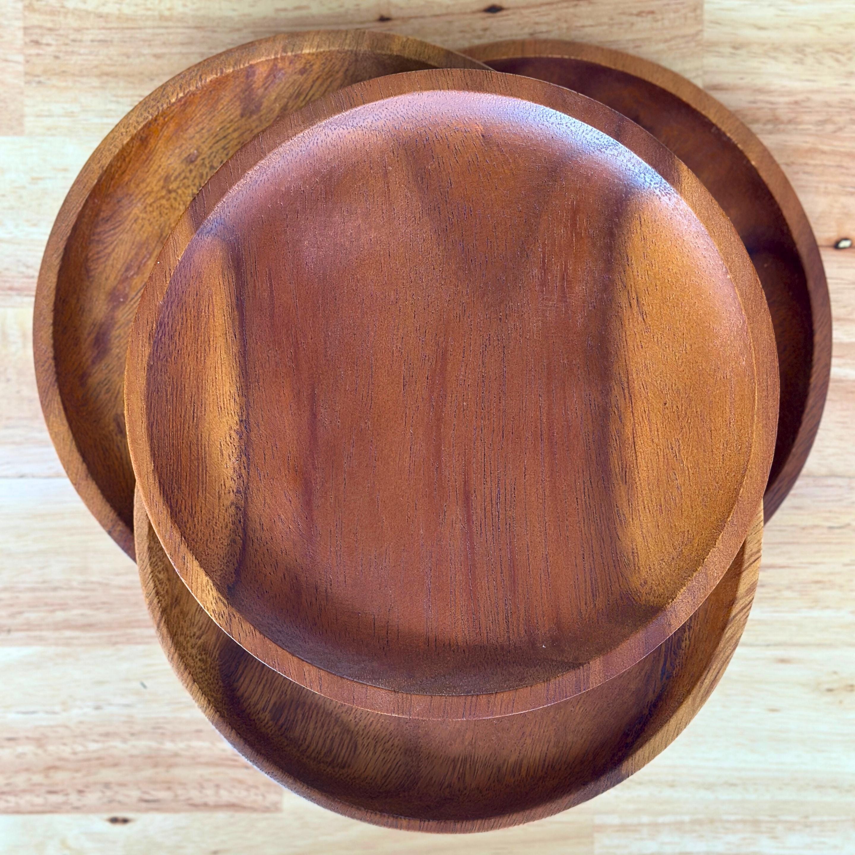 Hand Carved Hardwood Dinner Plates 8”: Deep Tone Rustic Dinnerware