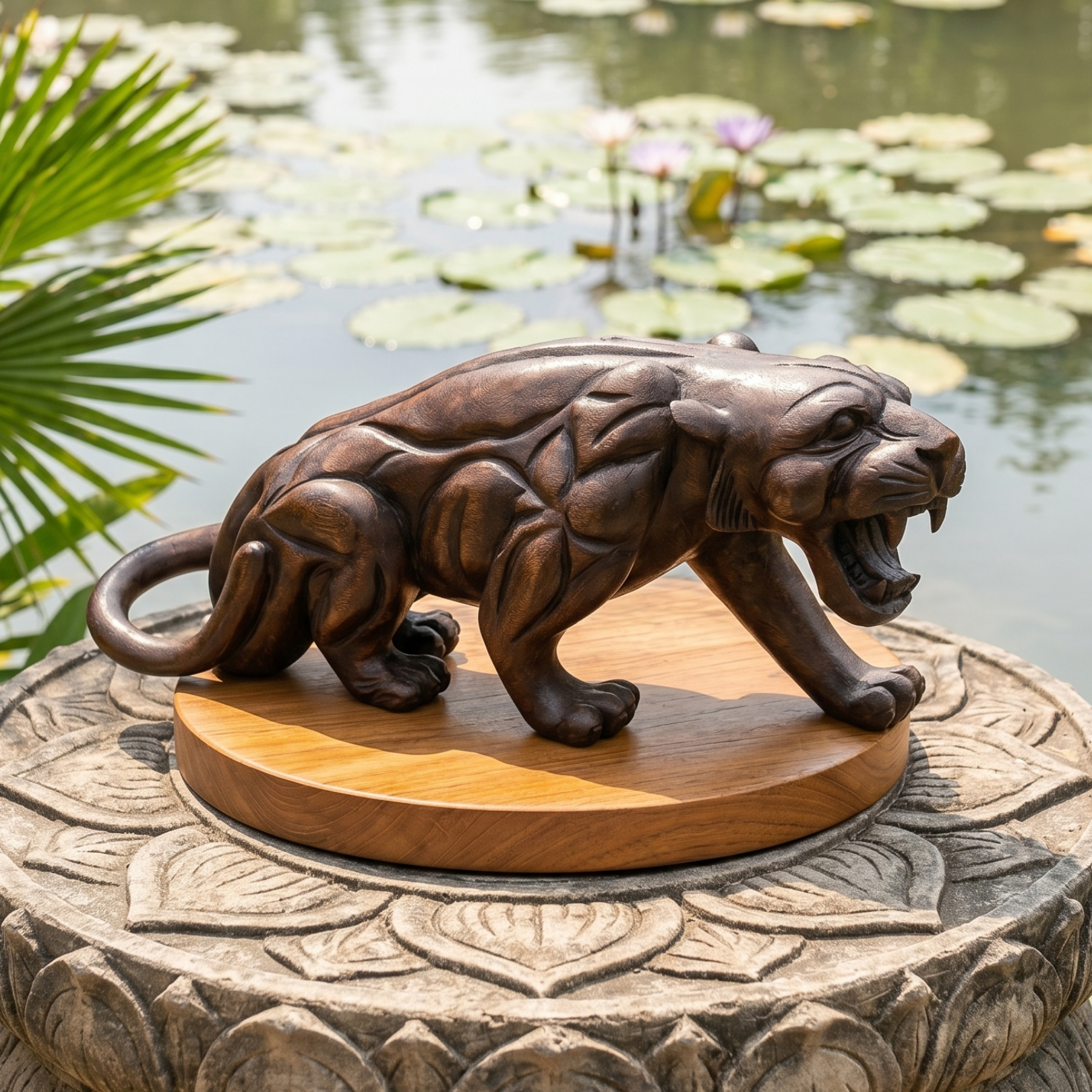 Acacia Wood Panther, 18 Inch Large Wildcat Sculpture, Housewarming Gift for Bold Minimalist