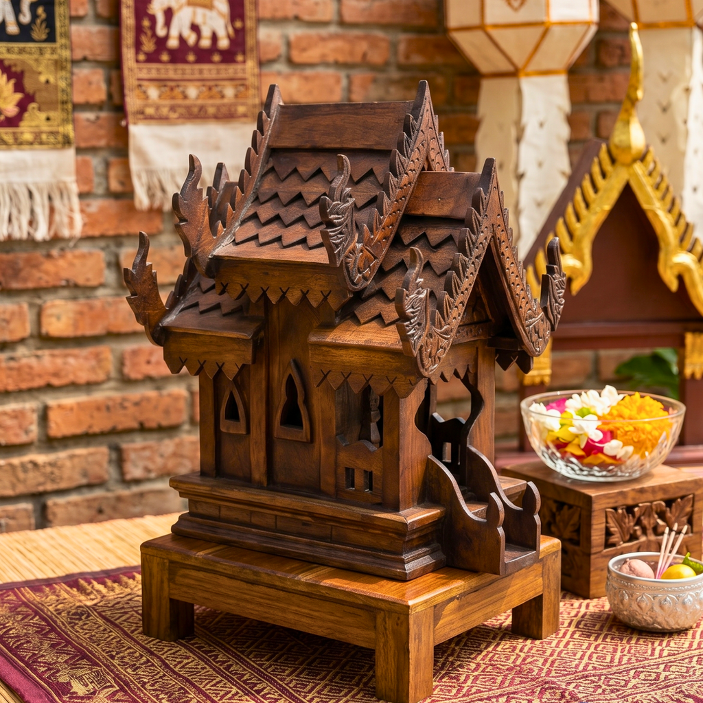 Teak Wood Spirit House, 16 Inch Ornate Shrine, Spiritual Present for Meditation Lover