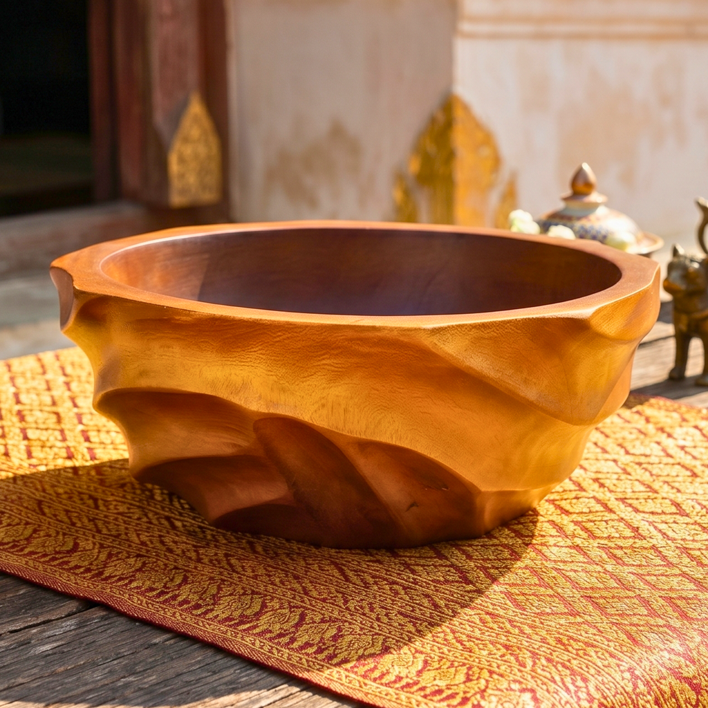 Acacia Wood Salad Bowl, 10 Inch Wavy Fruit Basin, Anniversary Present for Aesthetic Host