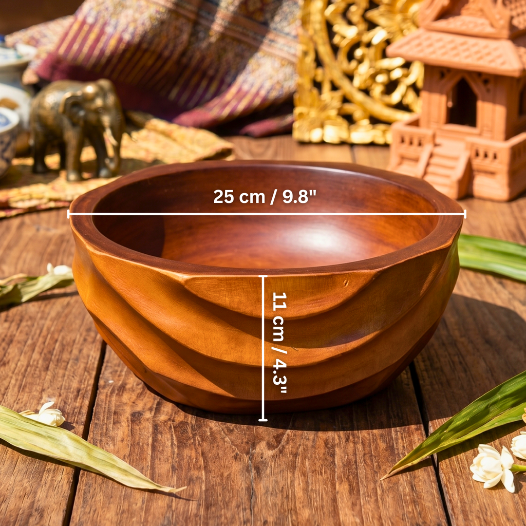 Acacia Wood Salad Bowl, 10 Inch Wavy Fruit Basin, Anniversary Present for Aesthetic Host