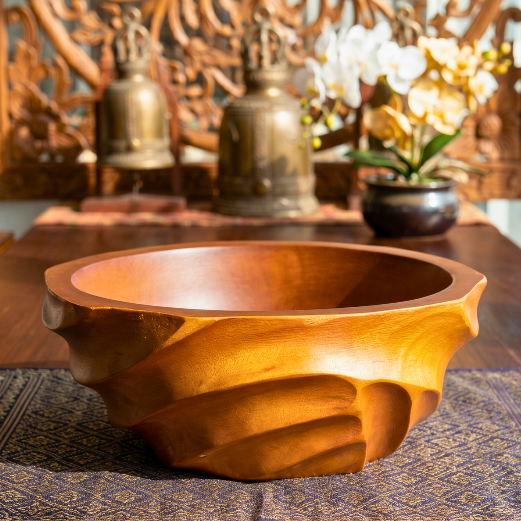 Acacia Wood Salad Bowl, 10 Inch Wavy Fruit Basin, Anniversary Present for Aesthetic Host
