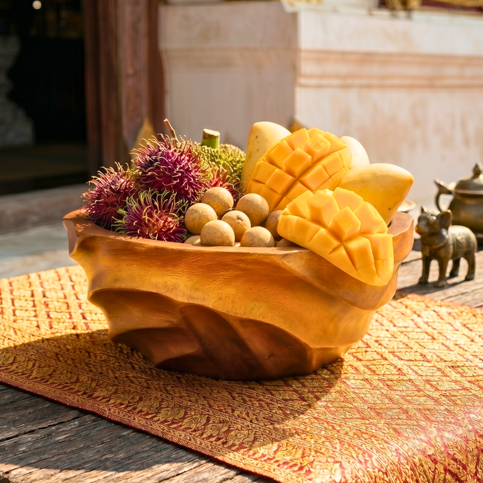 Acacia Wood Salad Bowl, 10 Inch Wavy Fruit Basin, Anniversary Present for Aesthetic Host