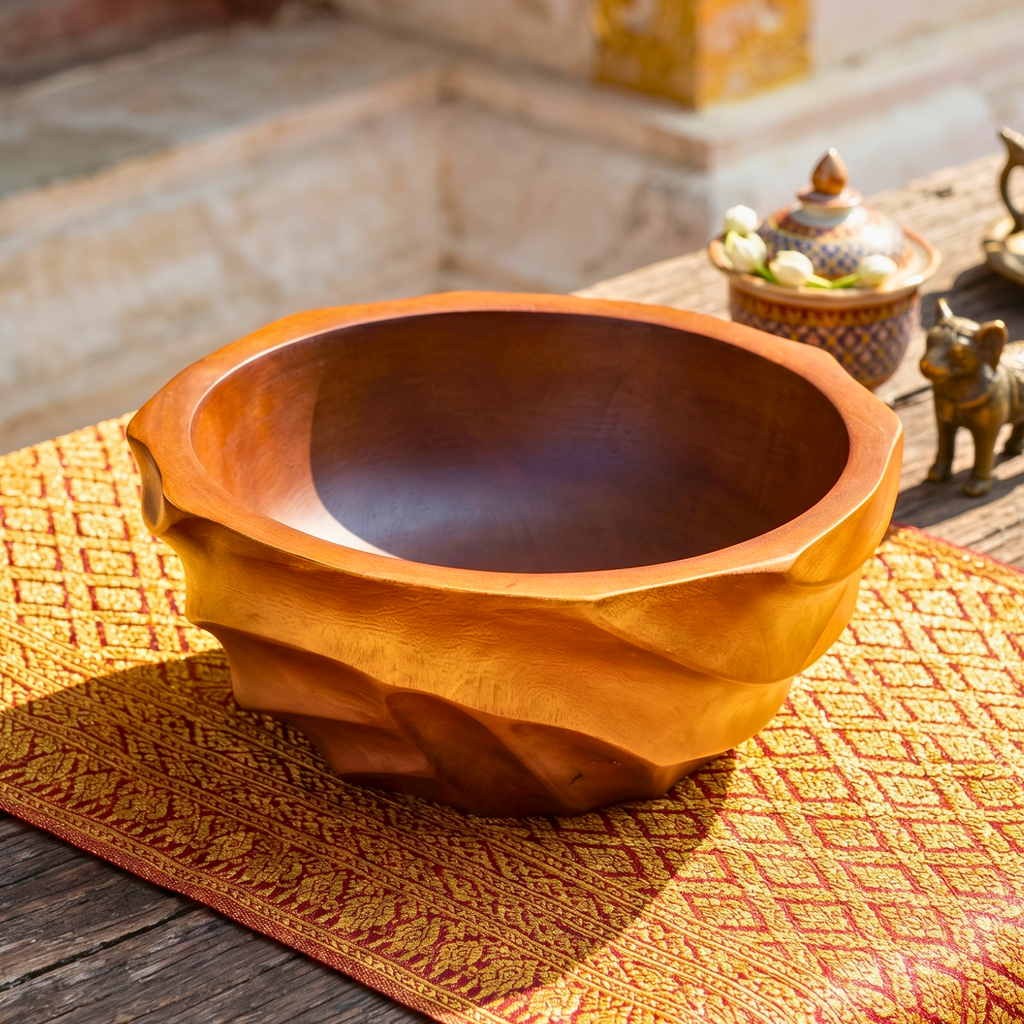 Acacia Wood Salad Bowl, 10 Inch Wavy Fruit Basin, Anniversary Present for Aesthetic Host