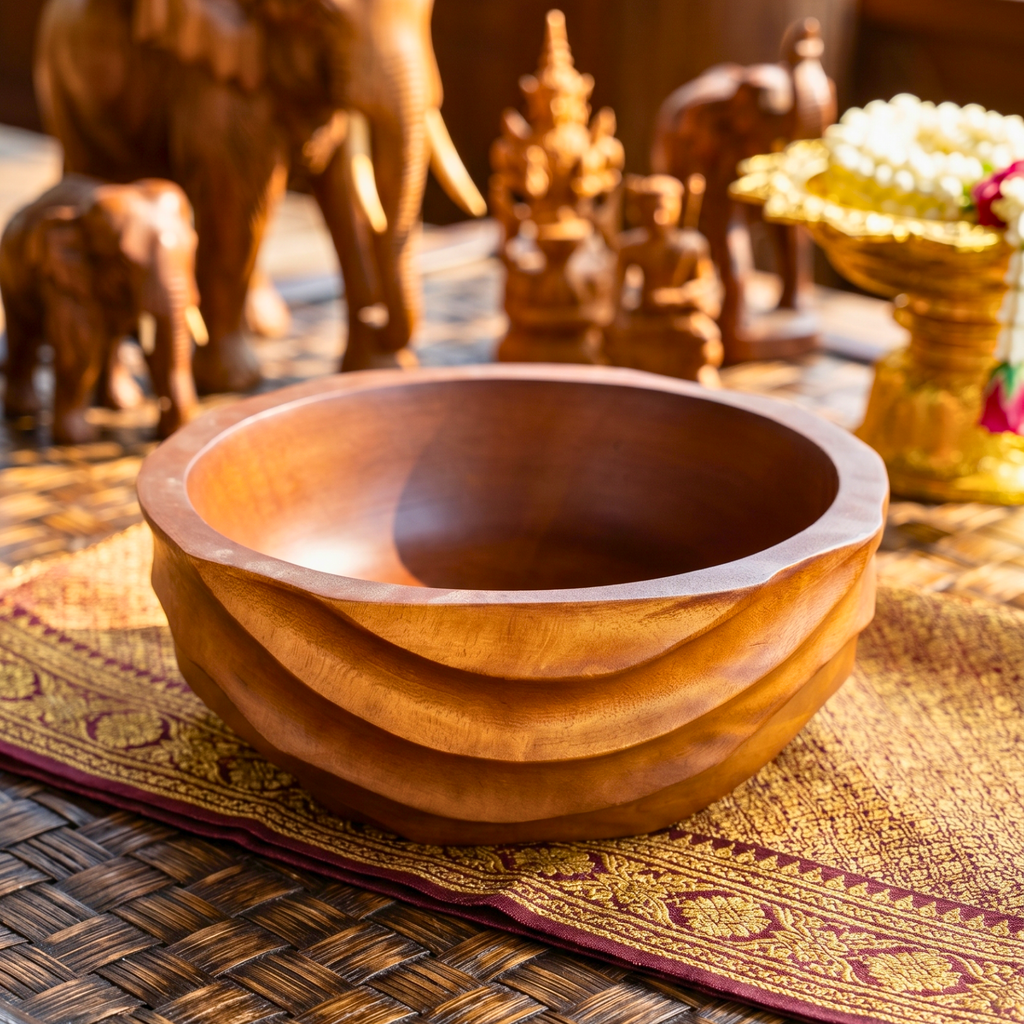 Acacia Wood Salad Bowl, 10 Inch Wavy Fruit Basin, Anniversary Present for Aesthetic Host