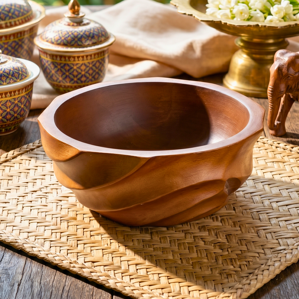 Acacia Wood Salad Bowl, 10 Inch Wavy Fruit Basin, Anniversary Present for Aesthetic Host