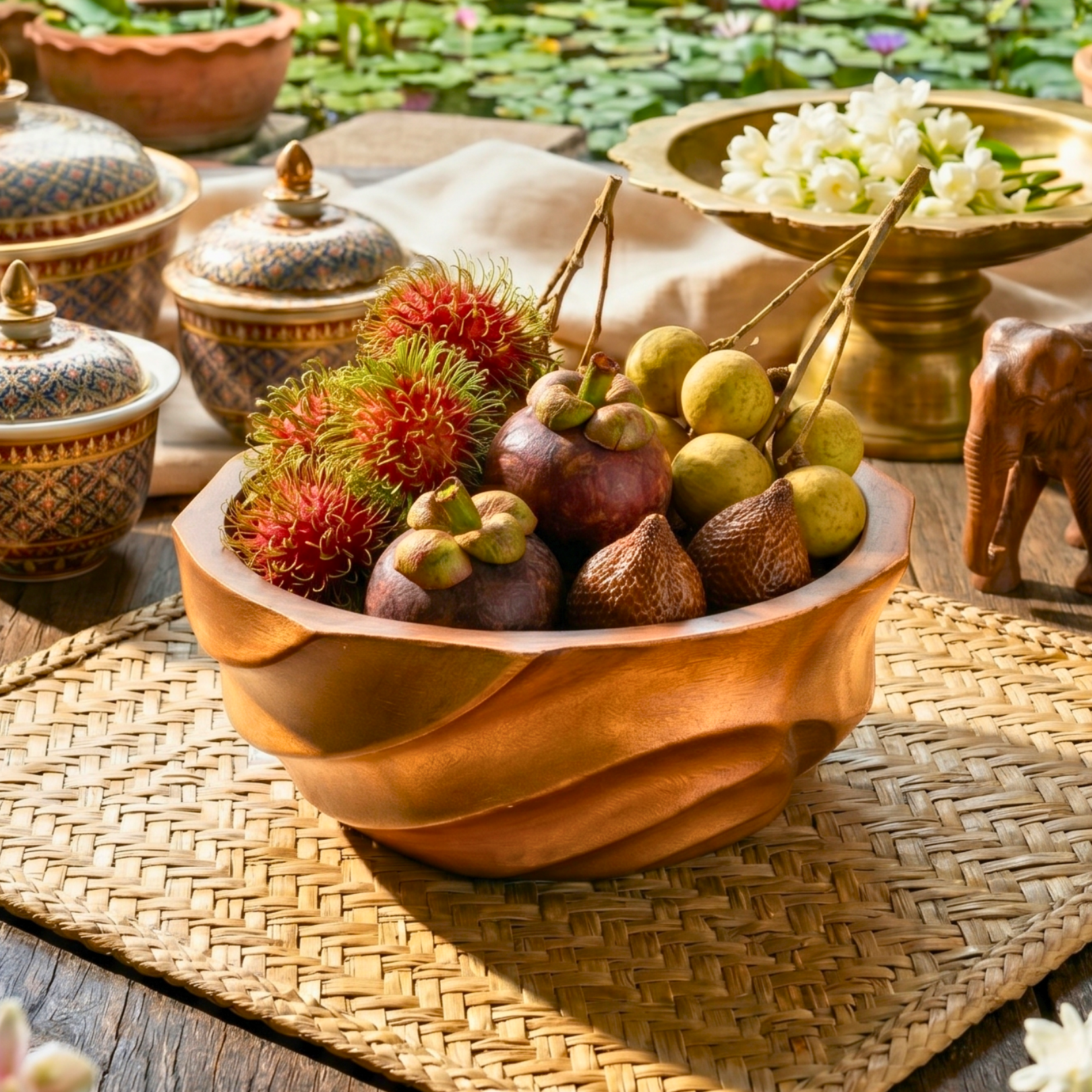 Acacia Wood Salad Bowl, 10 Inch Wavy Fruit Basin, Anniversary Present for Aesthetic Host