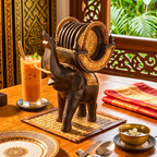 Teak Wood Elephant Coaster Set, 10 Inch Carved Animal Holder, Housewarming Gift for Host - Siam Wood Artisans
