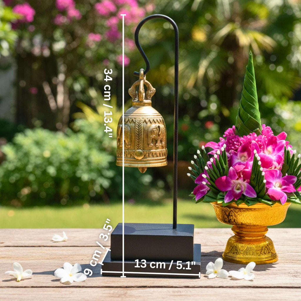 Minimalist Golden Bell Stand: Polished Thai Temple Bell Modern Decor