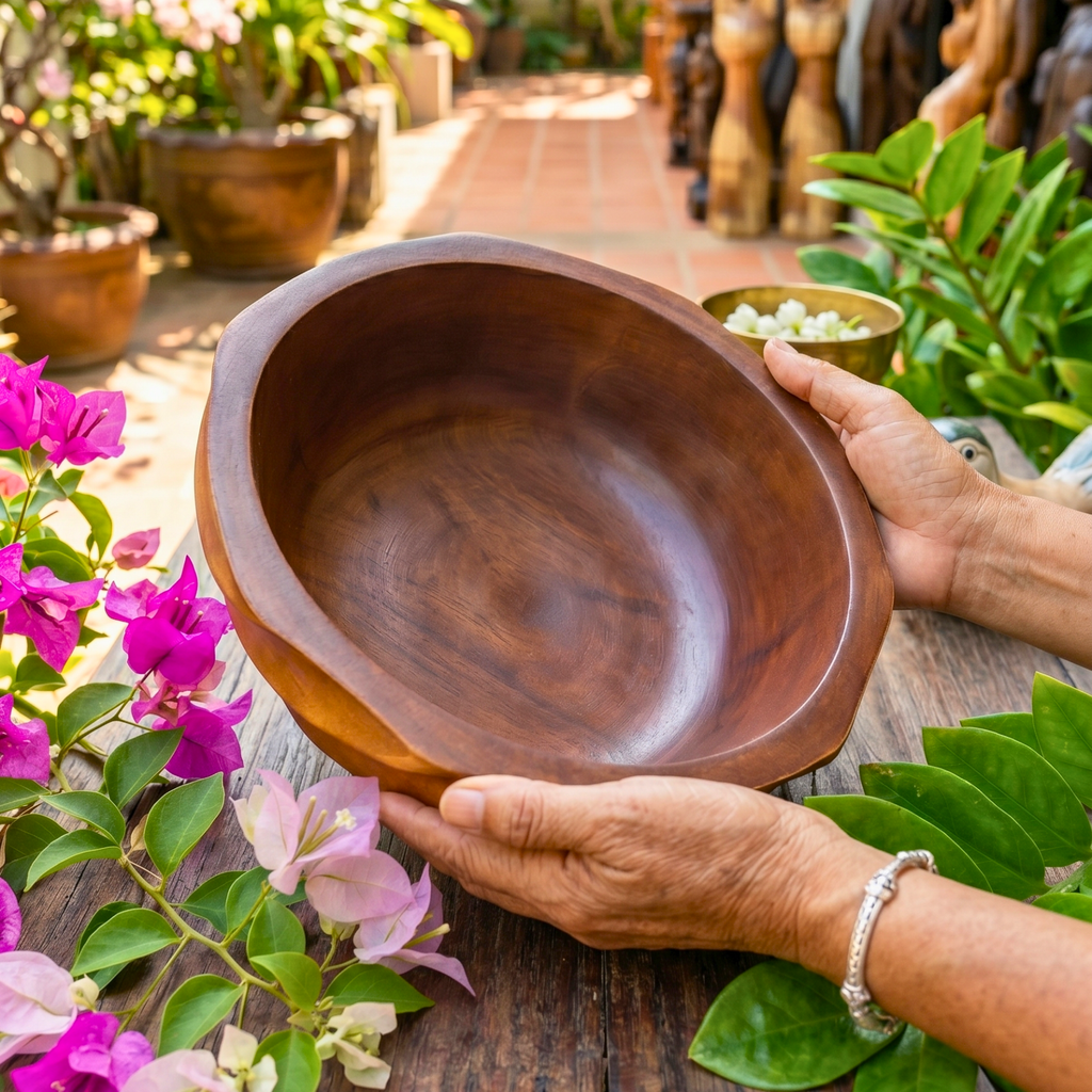 Acacia Wood Salad Bowl, 10 Inch Wavy Fruit Basin, Anniversary Present for Aesthetic Host