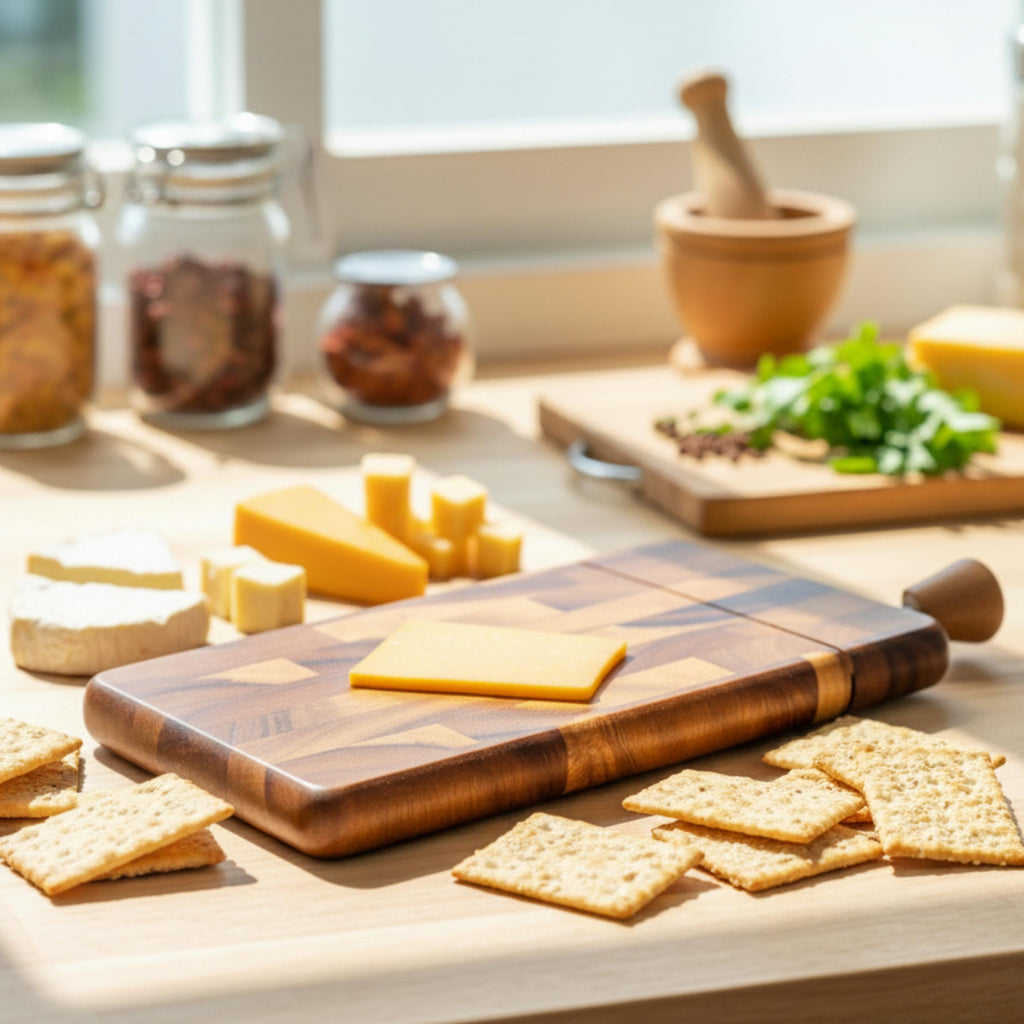 Hand Carved Hardwood Cheese Cutter Board: Upcycled Rustic Kitchen Gift