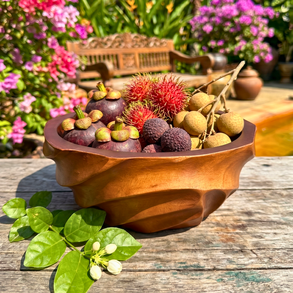 Acacia Wood Salad Bowl, 10 Inch Wavy Fruit Basin, Anniversary Present for Aesthetic Host