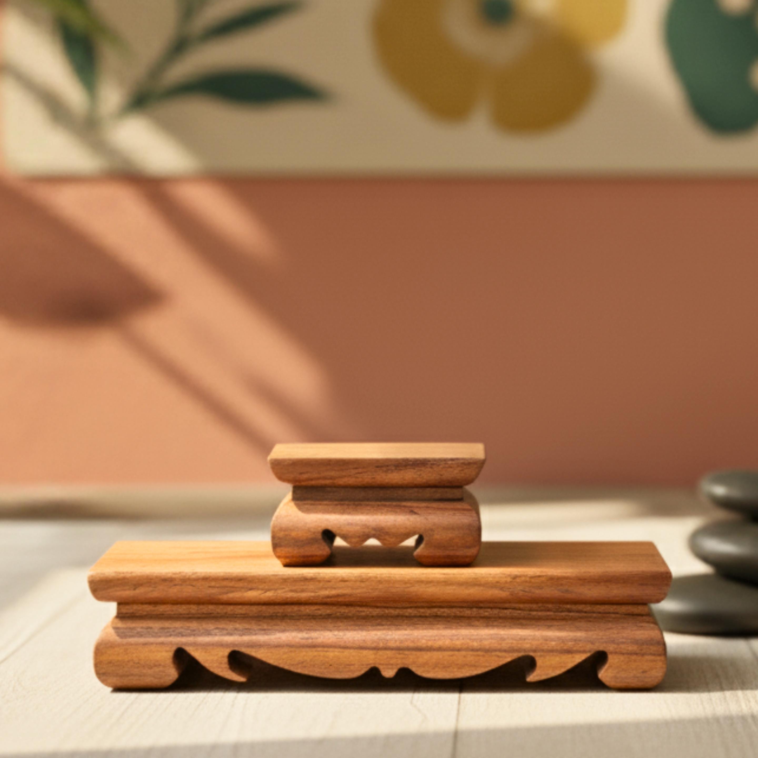 Hand Carved Wood Display Riser Set of 2: Meditation Altar Stands